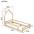 thumbnail image 4 of Twin Size Wood bed with House-shaped Headboard Floor bed with Fences,Natural, 4 of 5