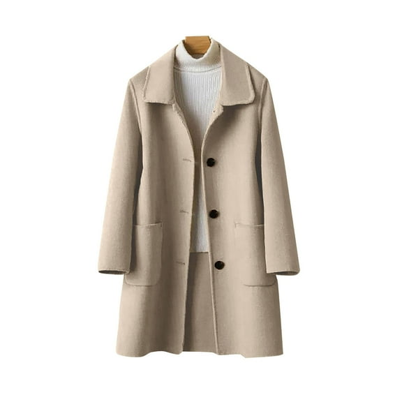 Aoiroe Women Winter Mid,Long Jackets For Women,Wool Blend Coat Women,Wool Pea Coats For Women,Long Winter Coats For Women,Long Coats For Women,Ladies Winter Coats,Beige,L