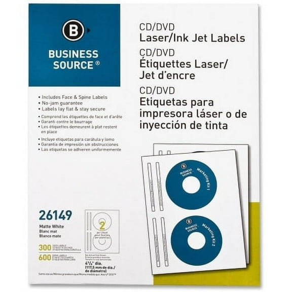 Business Source, BSN26149, CD/DVD Labels, 300 / Pack, White