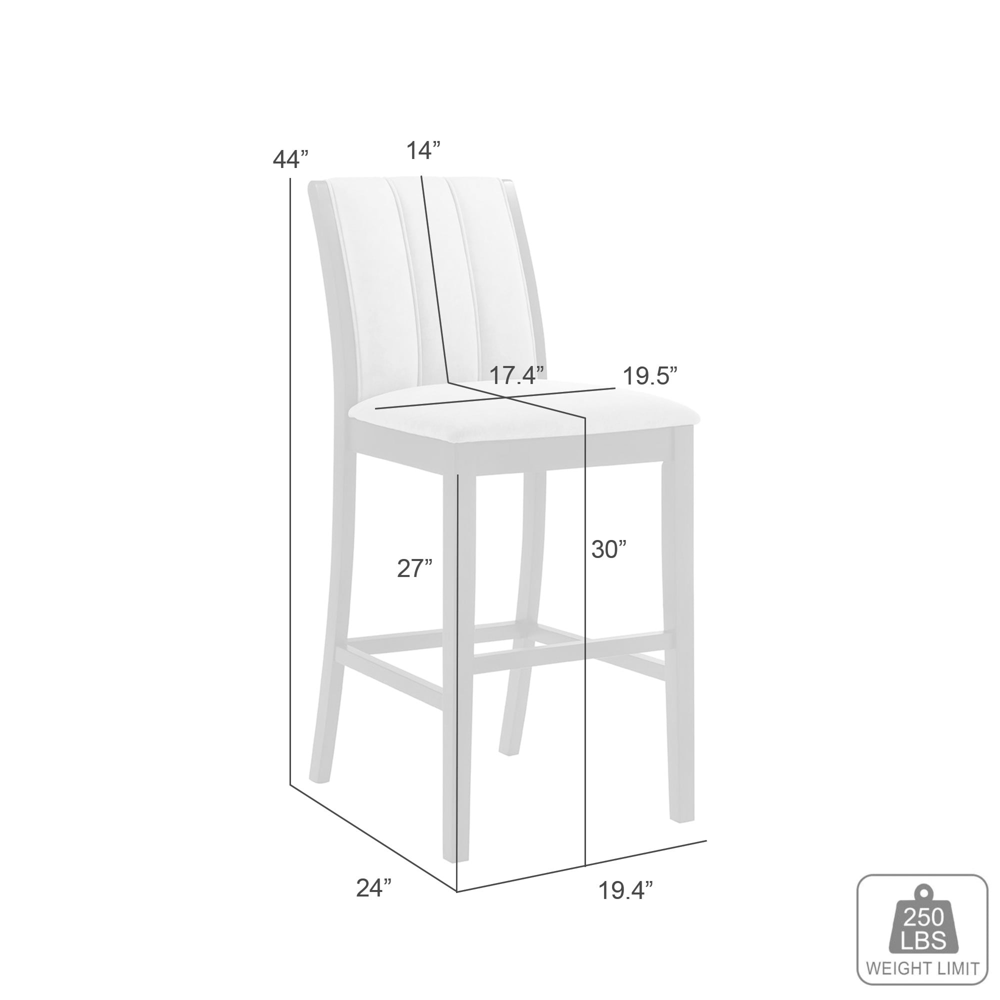 Armen living Nolan 30 in. Dark Roast Bar Height Rubberwood Barstool with Grey Fabric Seat