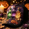 thumbnail image 2 of GrmtClth Halloween Black Baseball Cap Printed Trucker Hat Spooky Costume Accessory Adjustable Dad Hat for Adults Festival Party Daily Wear, 2 of 3