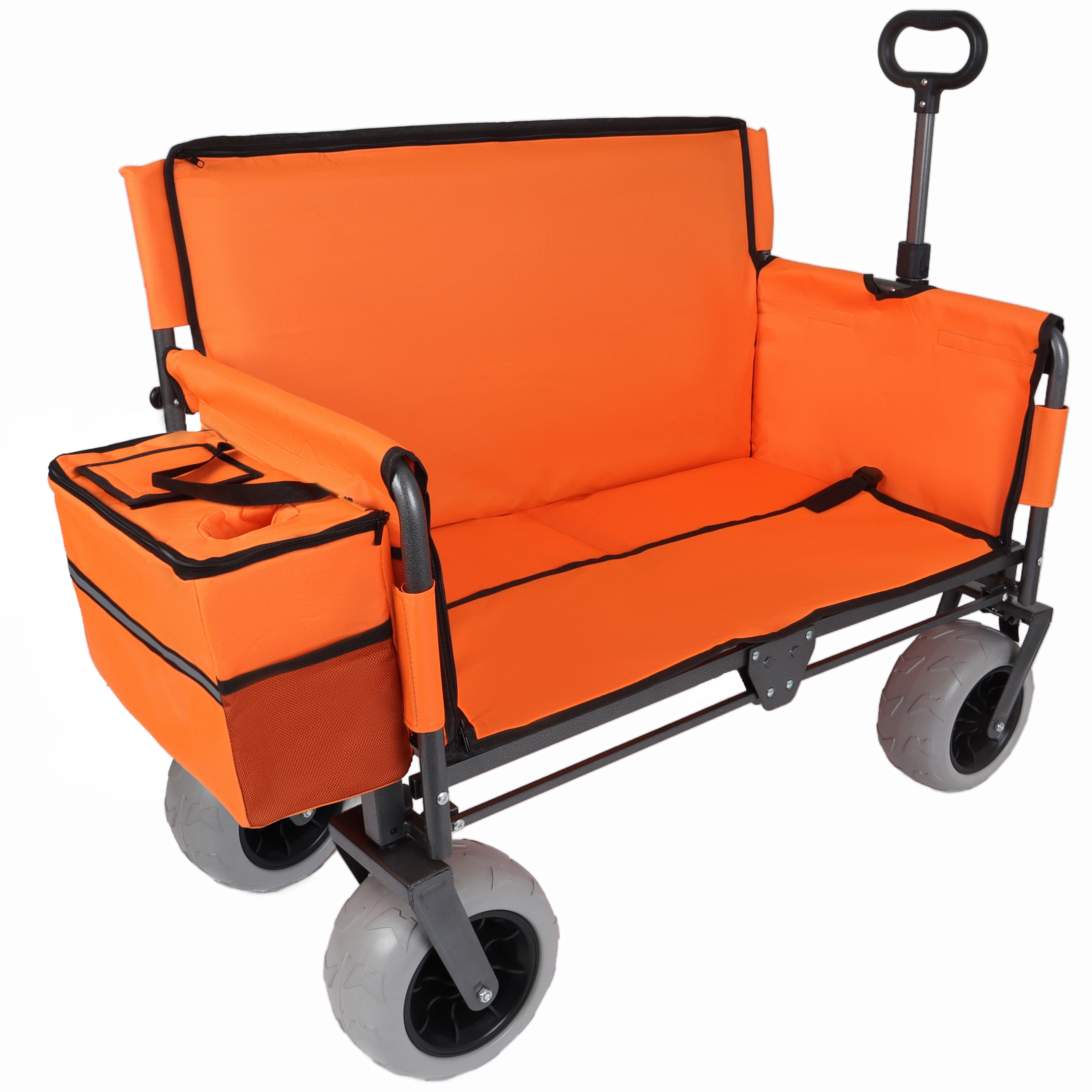 3-in-1 Folding Wagon with Bench Seat, Patent Protected, 500lbs Capacity, 9"×4" Beach Tires, Includes 1 Ice Pack