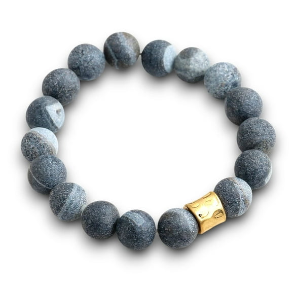 Grey River Pebble Genuine Semi Precious Beaded Stretch Bracelet 12mm Natural Gemstone Jewelry