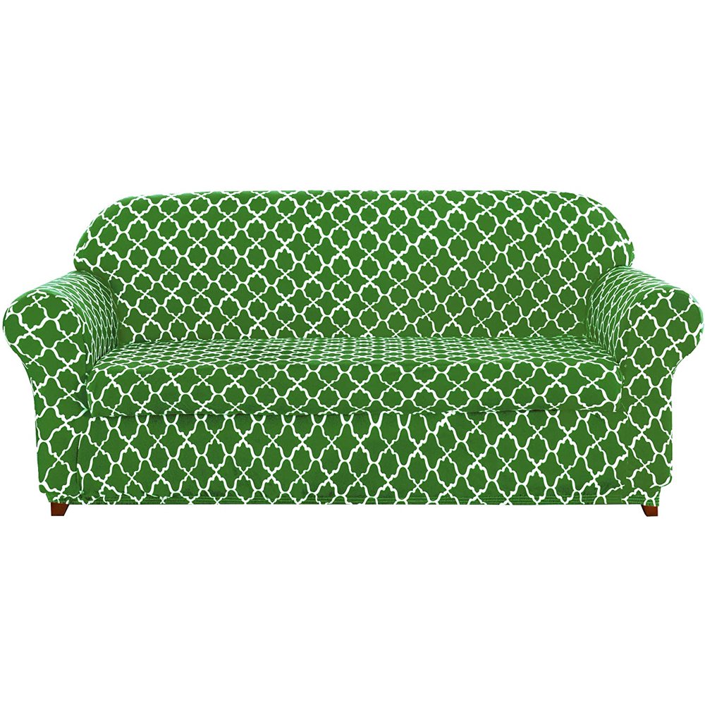 Subrtex Stretch 2Piece Elegant Geometric Sofa Slipcover, Bright Green