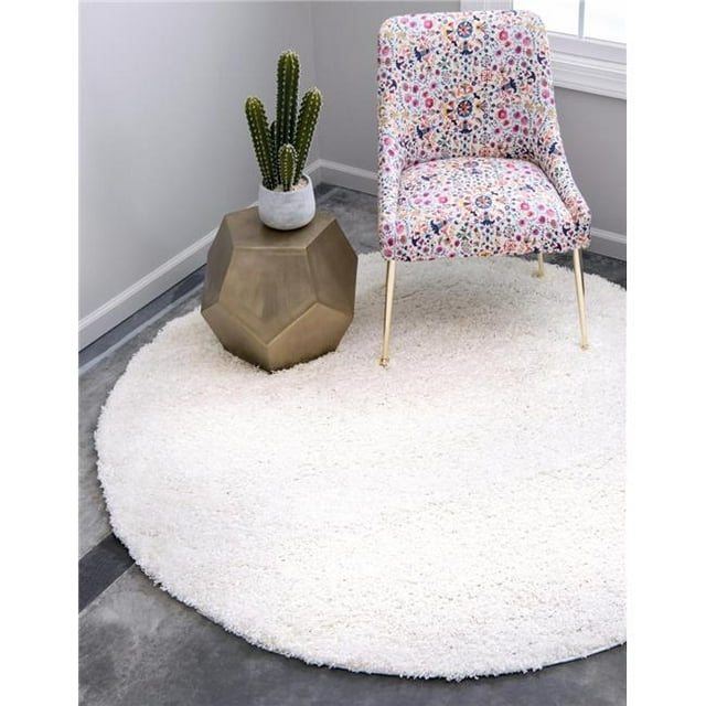 Unique Loom 3151338 12 ft. 4 in. x 12 ft. 4 in. Solid Shag Round Rug, Snow White