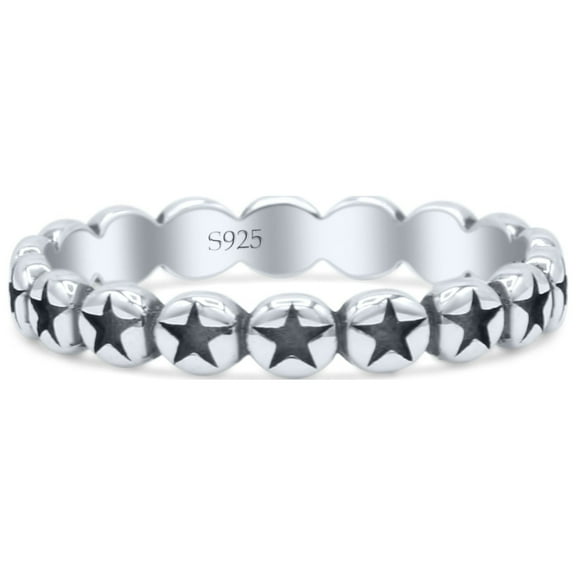 Stackable Attractive Eternity Rounded Oxidized Stars Ring Band 925 Sterling Silver Size 4