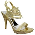 thumbnail image 1 of Jeweled Open Toe Strappy Rhinestone Platform High Heel Sandal Shoes (Gold, 6.5 B(M) US), 1 of 1
