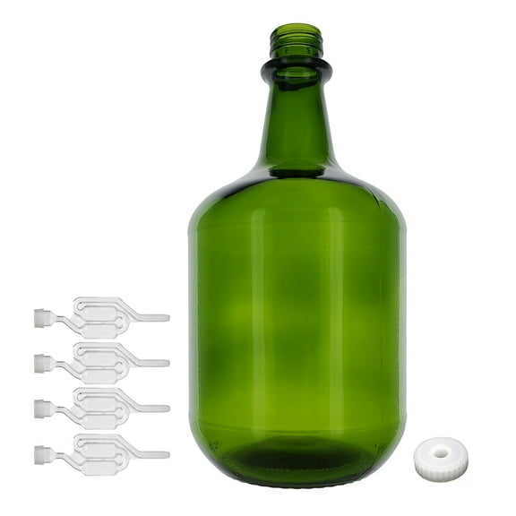3L Jug Champagne Green - White Cap with Hole and Twin Bubble Airlock Pack of Four