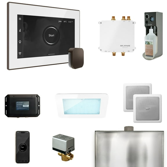 Mr Steam Bliss Steam Shower Ctrl Pkg w/iSteamX Control and Steamhead in White OilRubBronze