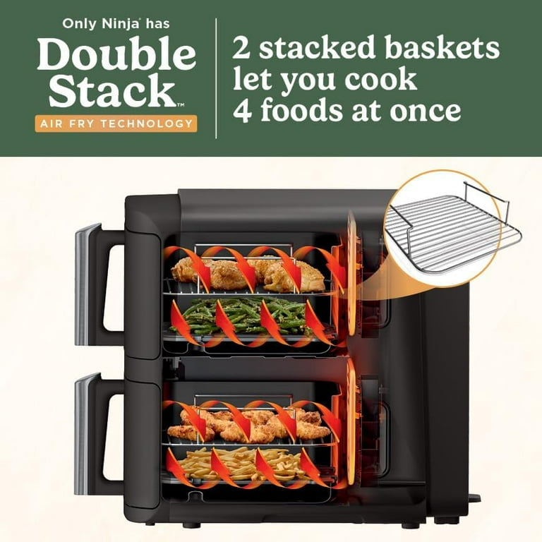 Ninja DoubleStack 2-Basket Air Fryer, Cooks 4 Foods at Once, 8 QT
