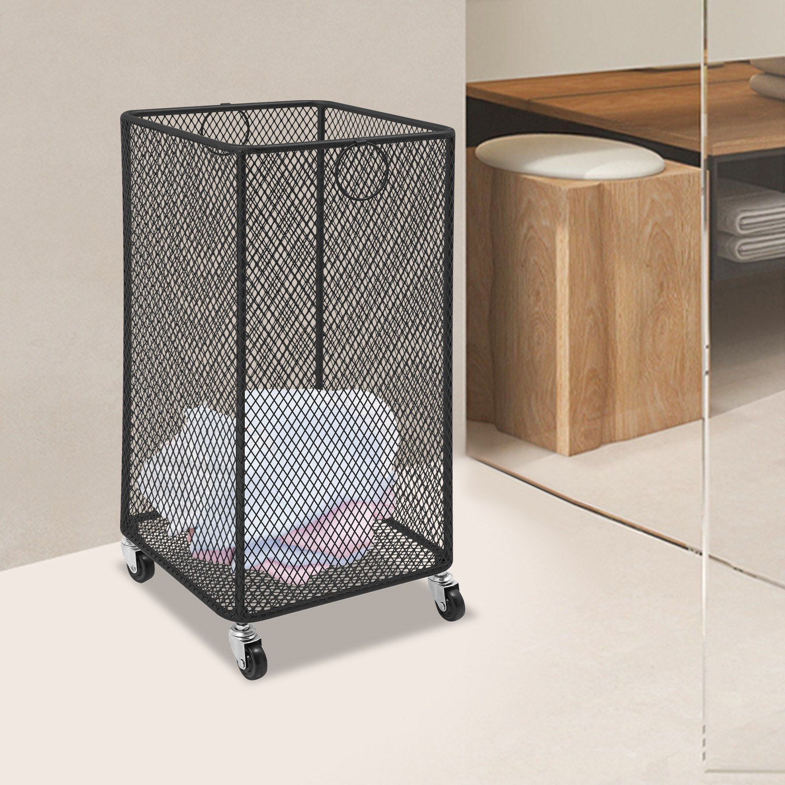 Rolling Laundry Basket, Black Laundry Basket, for Laundry Room, Balcony, Bathroom, Bedroom, Living Room, and More to Store Dirty Towels, Bedding, T-shirts, Pants, Skirts, Underwear, and Other Items