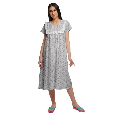 

Moomaya WoMen s Printed Short Sleeve Nightdress V-Neck Cotton Sleepwear Gown