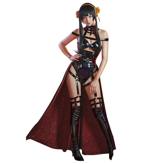 MEOWCOS Sexy Bodysuit for Women with Waist Cloak and Stockings Flowers Clip, S