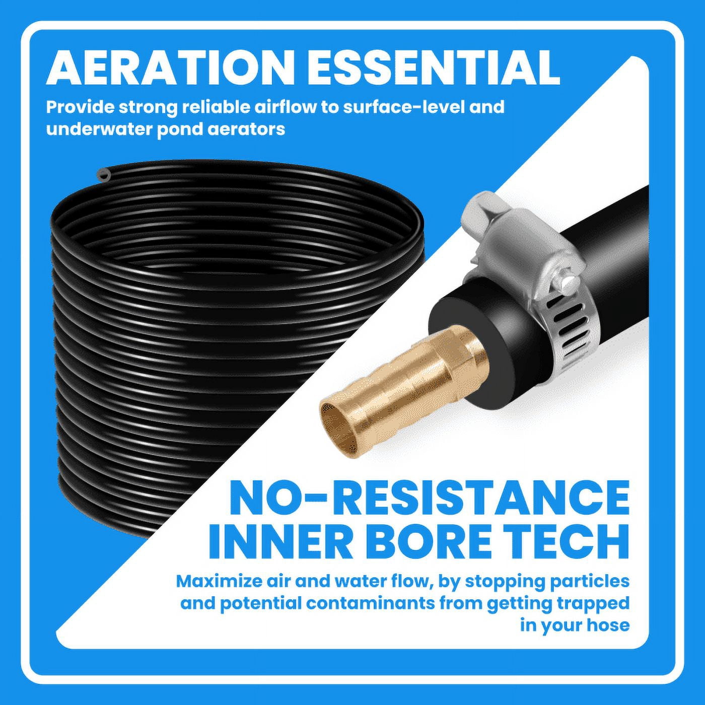 Premium 328 Foot 3/8" Aeration Hose - Weighted Design with 4 Copper Menders & Stainless Steel Clamps