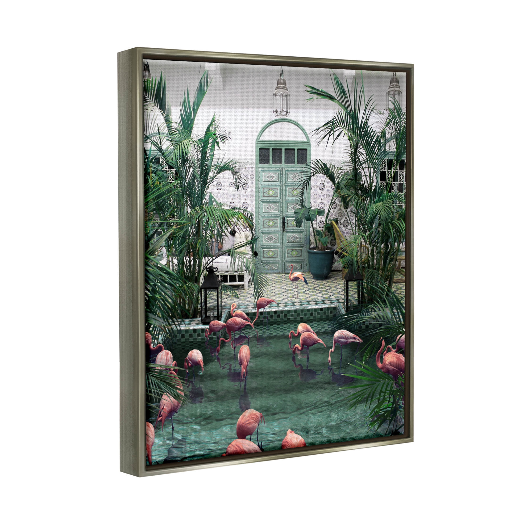 Stupell Industries Tropical Flamingo Pool Resort Graphic Art Luster Gray Floating Framed Canvas Print Wall Art, Design by Ziwei Li