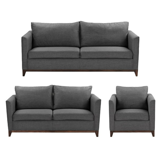 Sala Oslo 3 Piezas Gris oscuro (Sofá, Love Seat y Sillón)