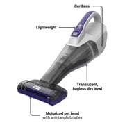 BLACK+DECKER Furbuster Cordless Handheld Vacuum, for Car, Pet Hair & Multi-Surfaces, Powerful Suction, HLVB315JP07W