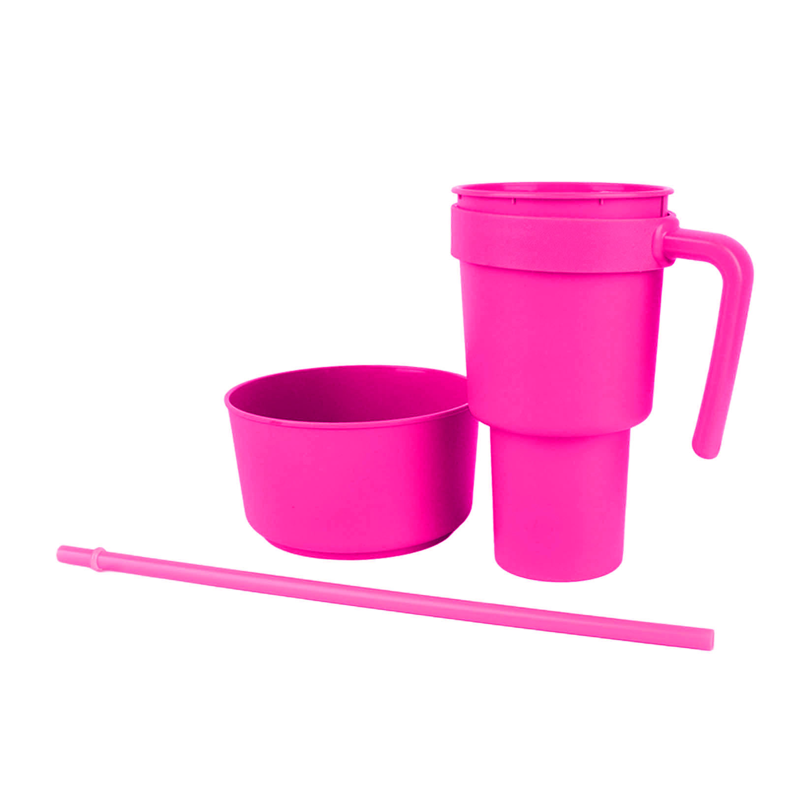 2 In 1 Snack And Drink Cup With Straw, Large Opening, Plastic Beverage