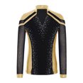 thumbnail image 3 of RUNQHUI Kids Boys Shiny Rhinestone Long Sleeve Figure Ice Skating Top Tees Performance Competition T-Shirts Gold 16, 3 of 5