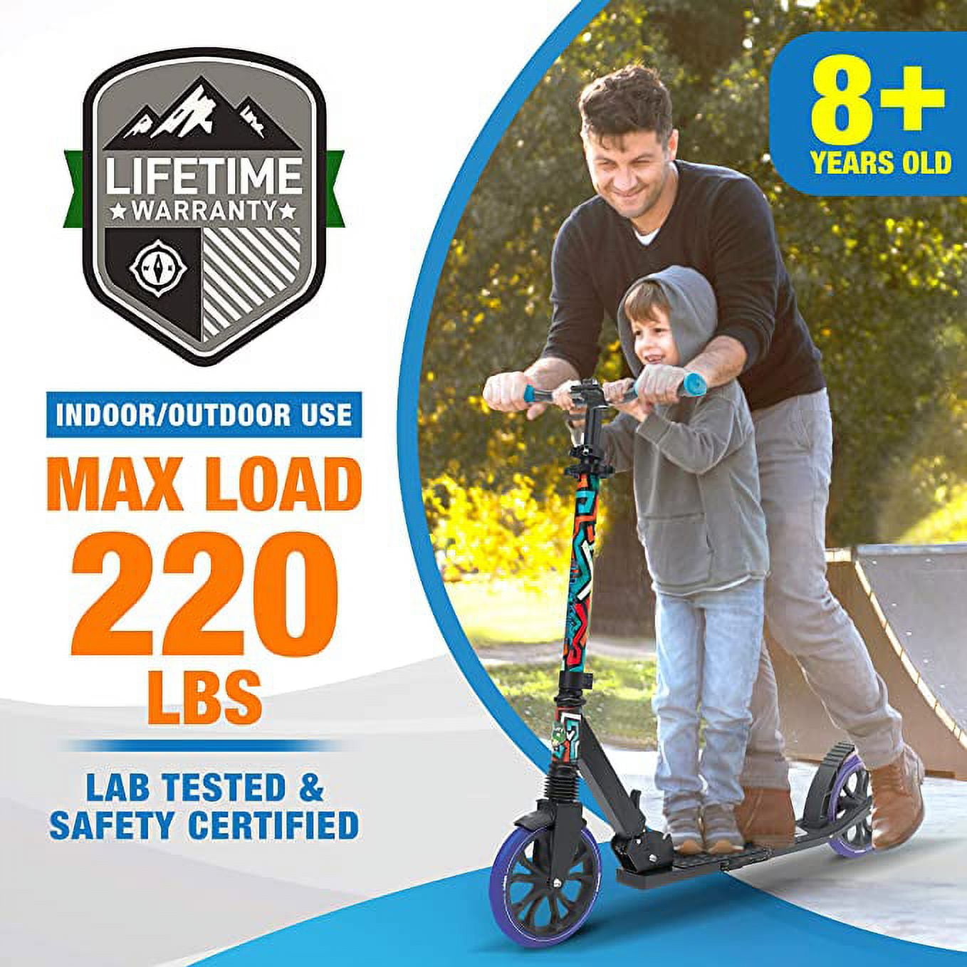 SereneLife Lightweight & Foldable Kick Scooter Alloy Deck W/ High Impact Wheels, Graffiti