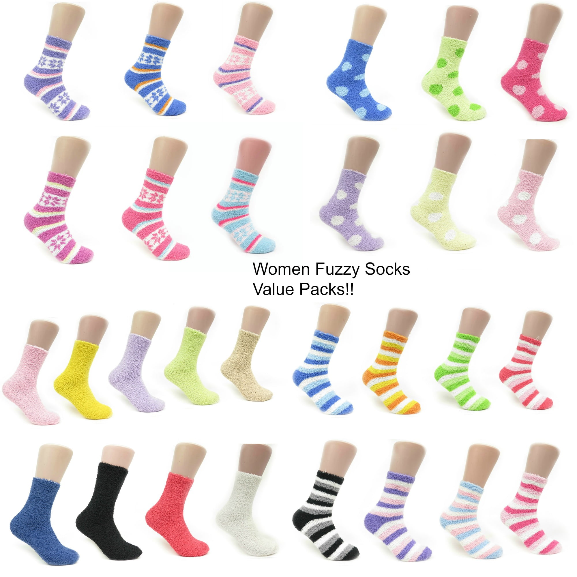 Anna Womens Colorful Soft Warm Microfiber Fuzzy Winter Crew Socks- Fun ...