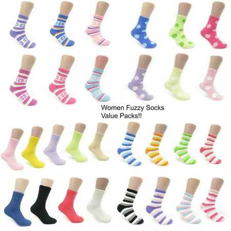 Anna Womens Colorful Soft Warm Microfiber Fuzzy Winter Crew Socks- Fun Gift Value Thick Thermal Packs (Stripes 12 (Best Thick Warm Socks)
