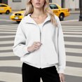 thumbnail image 3 of Otntypg Full Zip up Jackets for Women Lightweight Casual Fall Long Sleeve Collared Neck Hoodless Sweatshirt Tops Loose Fit Athletic Outwear Coat with Pockets White XXL, 3 of 8