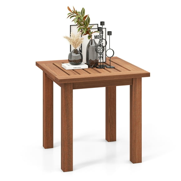 Topbuy 1PC Patio Hardwood End Table Square Side Table with Slatted Tabletop Small Coffee Bistro Table Indoor Outdoor Side Table