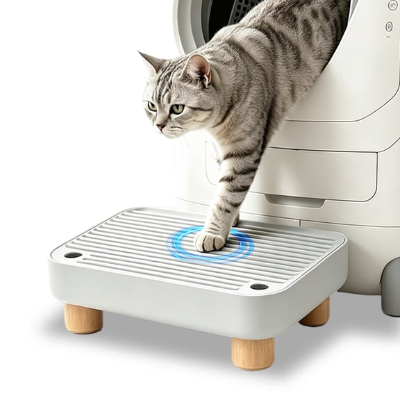 Cat Litter Box Step Ramp Wooden Base, Anti-Tracking, Easy Clean, Pet Steps for Small & Elderly Cats, Includes Litter Scoop