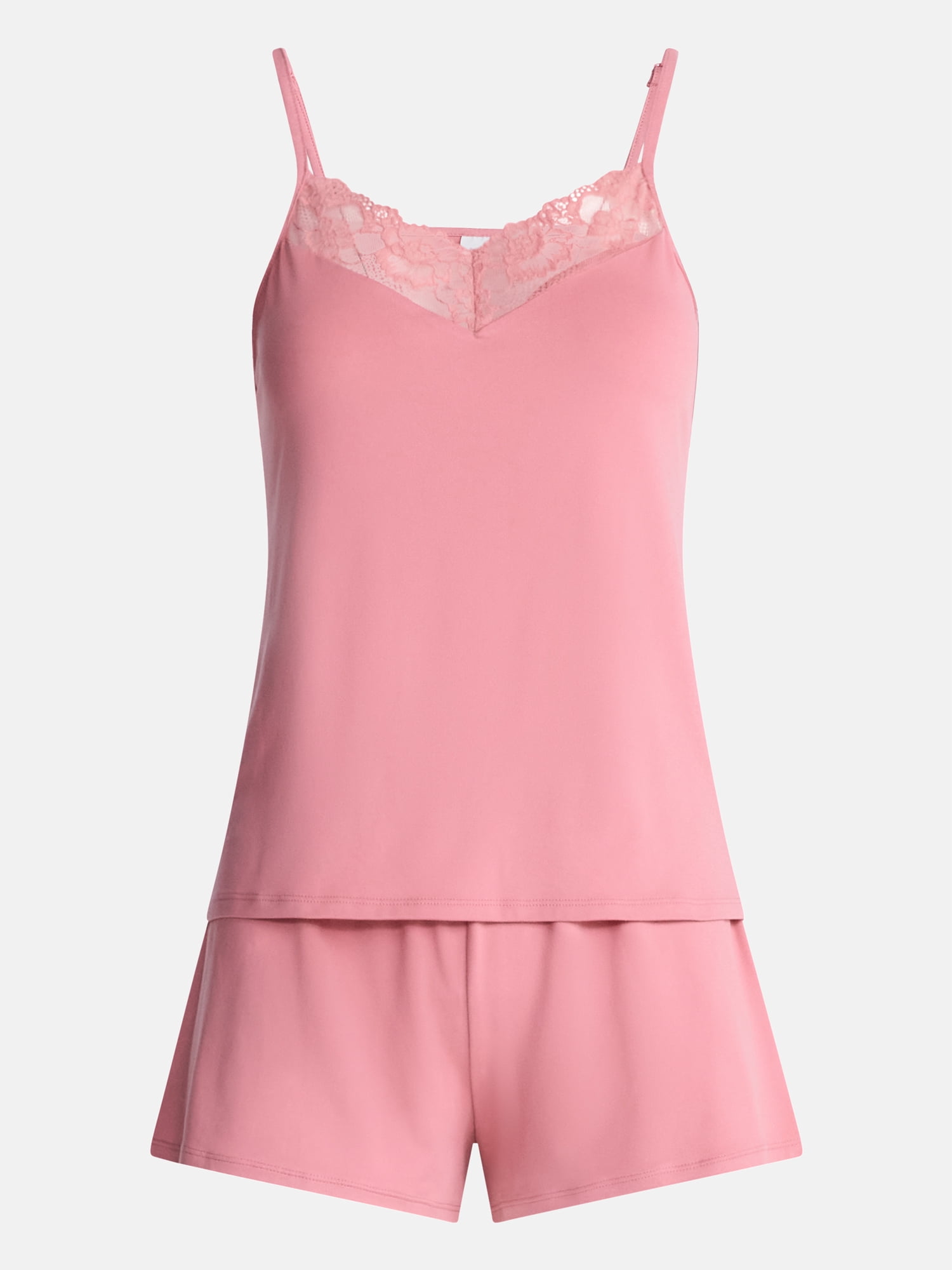 Joyspun Women’s Dreamy Soft Collection Lace Trim Knit Cami and Shorts Set, 2-Piece, Sizes XS-3X