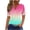 Pink, variant on Women's V-Neck Button T-Shirt Loose Fit Ombre Print Casual Fashion Short Sleeve Top, Pink XXL