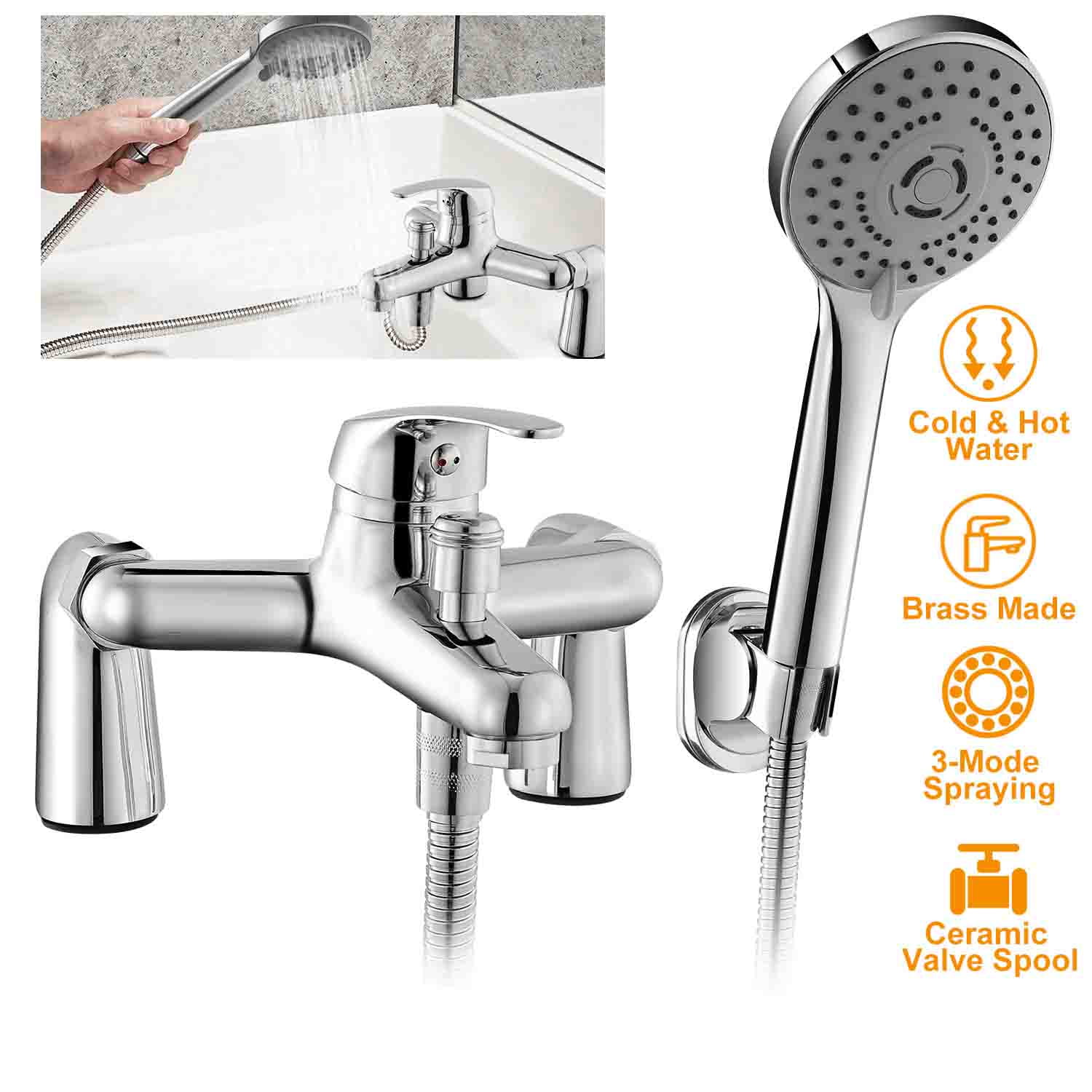 Bathtub Faucet with Sprayer, iMounTEK Two Handle Wall Mounted Bath