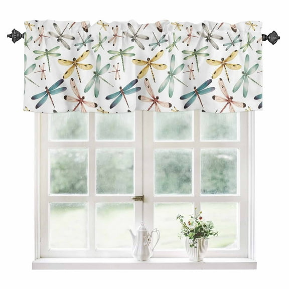 Dragonfly Kitchen Valances for Windows 42x18 Inch Kitchen Curtains Valances Rod Pocket Watercolor Colorful Nature Painting Art Bathroom Window Valances for Window Treatment Decor