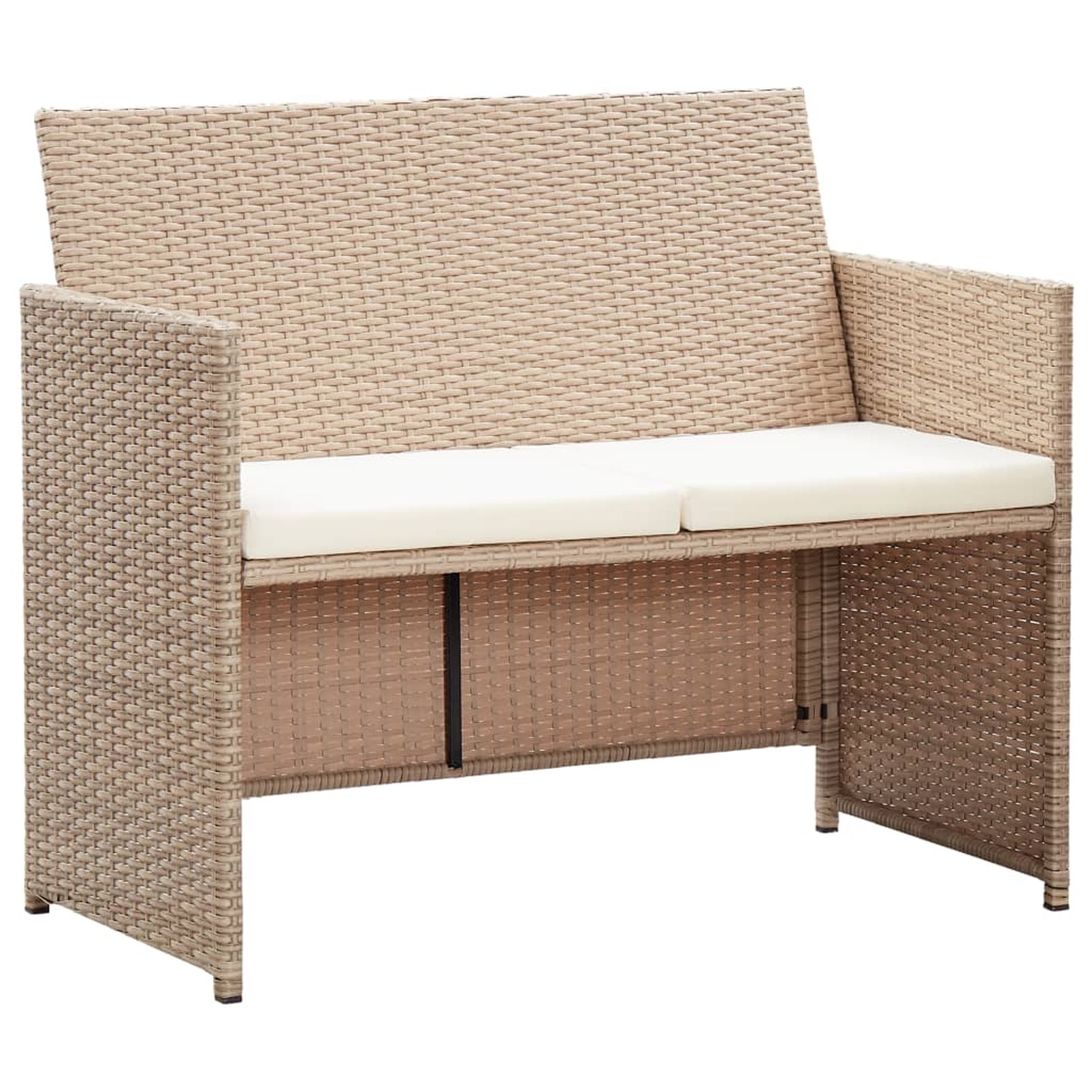 Dcenta 2 Seater Patio Sofa with Cushions Beige Poly Rattan