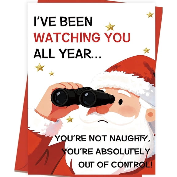 Funny Christmas Card featuring Santa - "I've Been Watching You All Year" Design - Blank Inside, Envelope Included - Perfect for Holiday Greetings and Gifting
