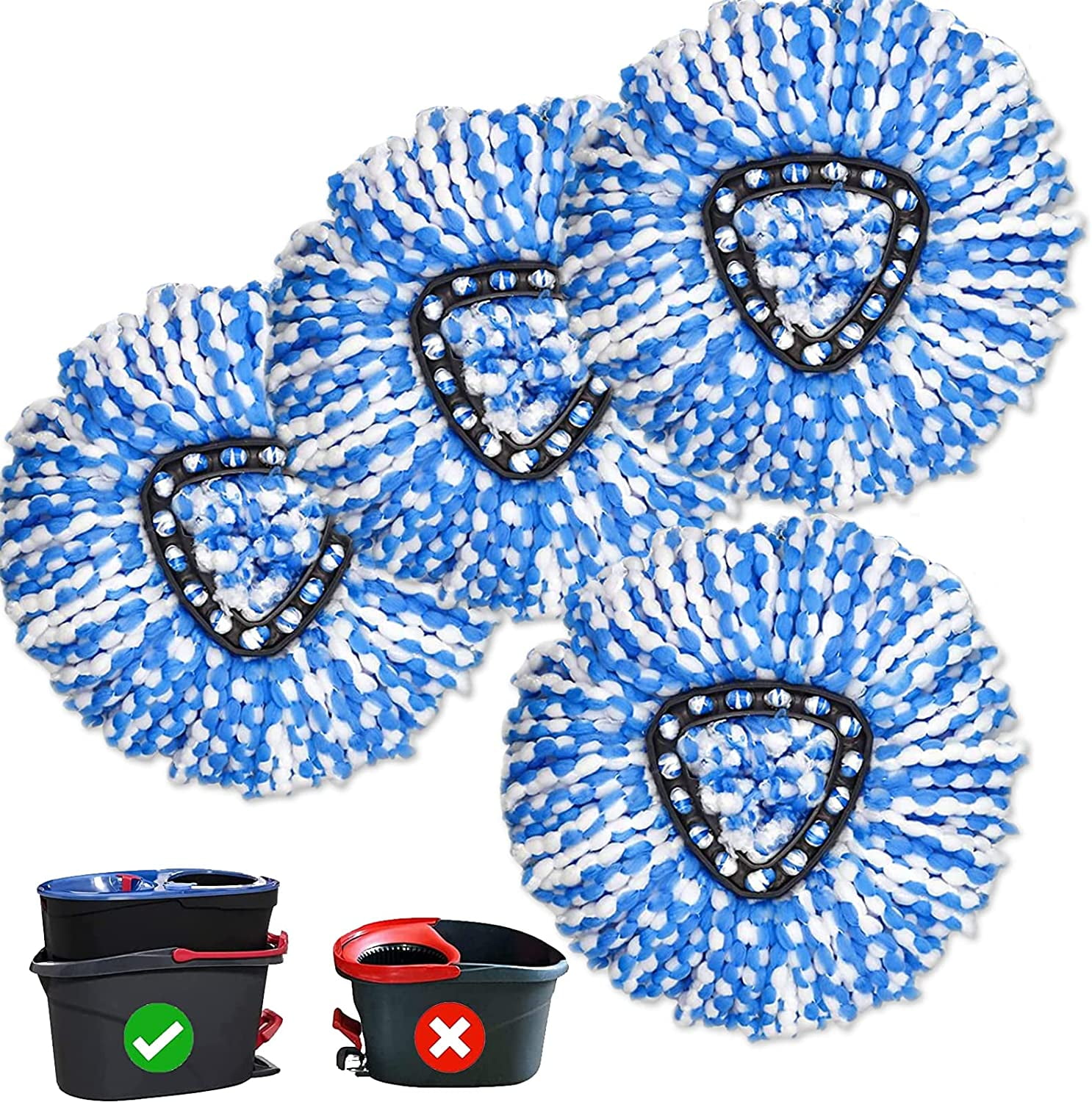 New Blue BLUTENET 4 Pack Rinse Clean Spin mop Replacement Head for 2-Tank System EasyWring Microfiber Spin Mop Refill 