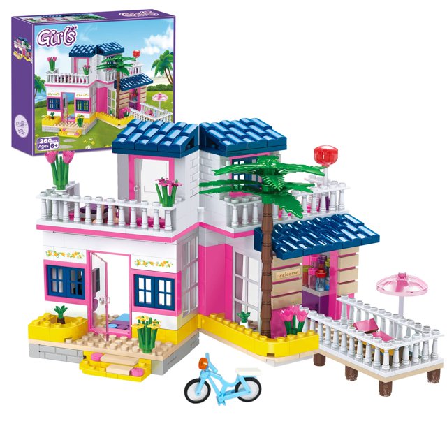 Tblicked Dream Girls Beach House Building Sets Friends Seaside Villa 360 Piezas City Family Playset Niños Vacation Hut Model Building Kit Stem Toys Regalo para niños de 6 a 12 años