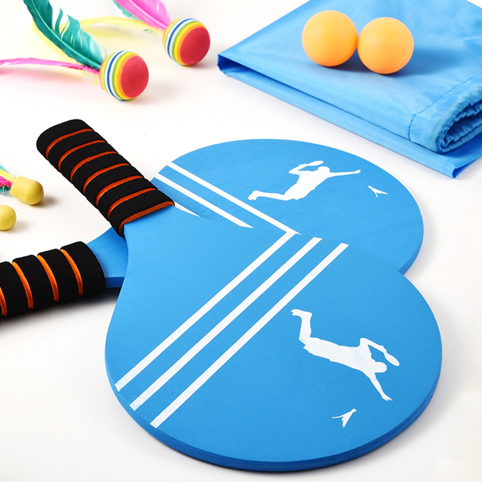 Sioweci Beach Badminton Racket Set Premium Wood Racket Ball Game Outdoor Sports Toys for Kids Adults Family Fun Beach Yard Party Supplies 1 Set