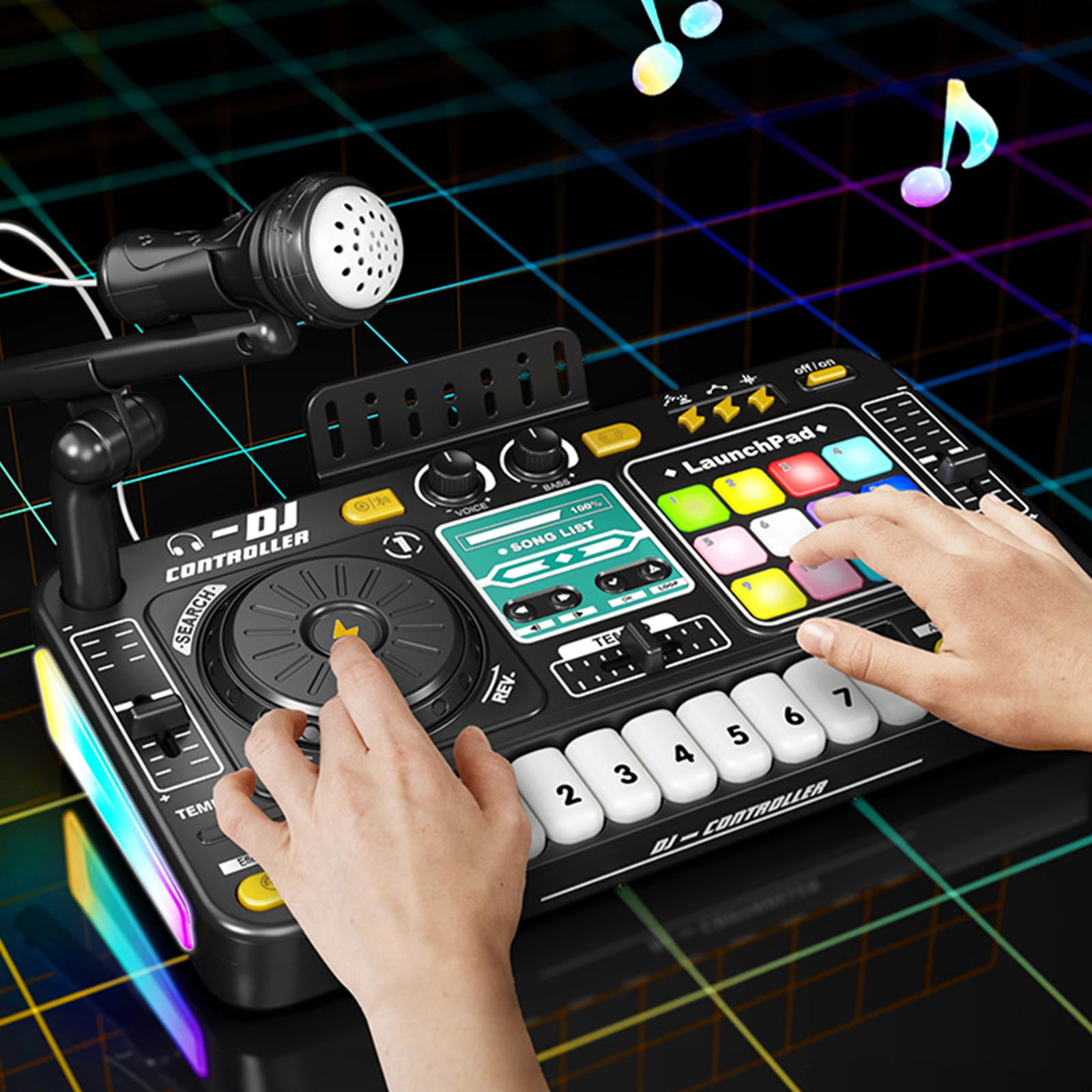 DJ Mixer for Kids with Microphone&Bluetooth, 8-Key Keyboard Piano Light up DJ Turntable with 12 MIDI, Piano Musical Instruments Toys for Boys Girls Birthday Gift for Kids Age 4 5 6 7+