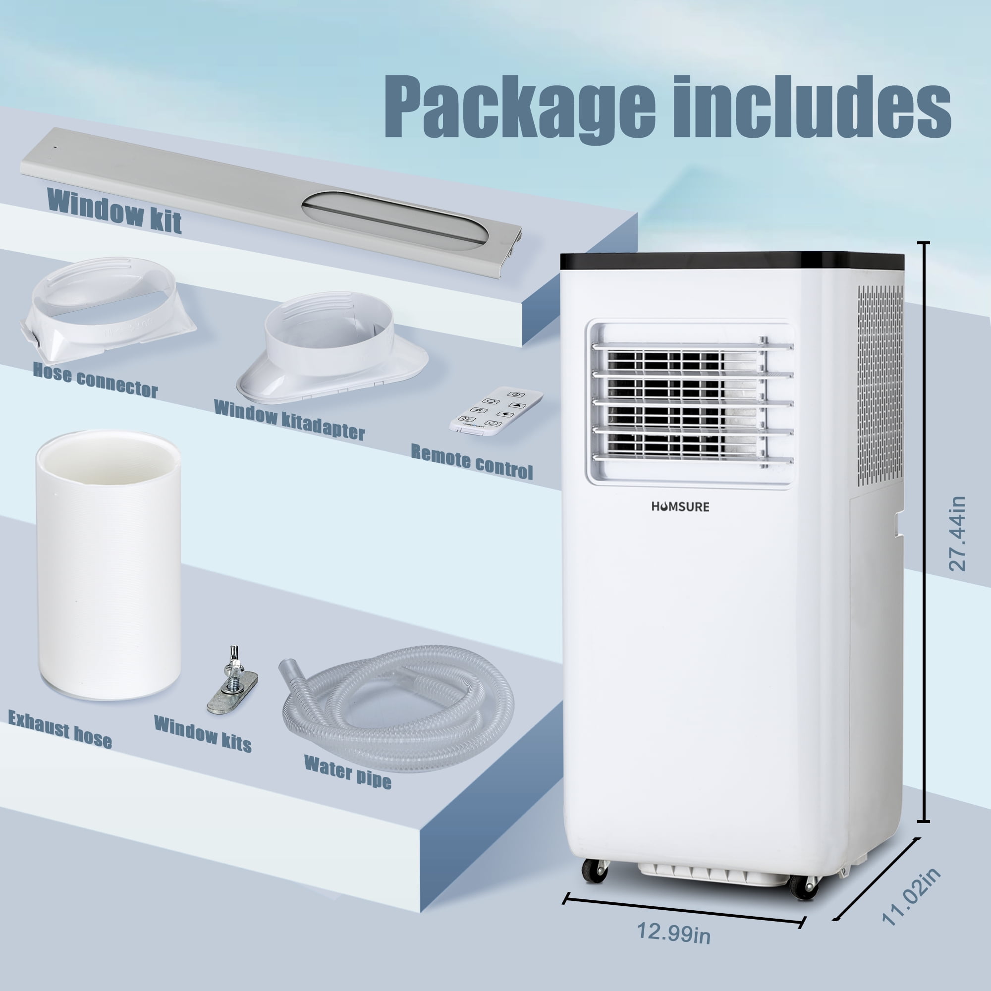 HUMSURE Portable Air Conditioners 10000 BTU Room Air Conditioning, Portable AC Unit with Remote Control, Cooling, Dehumidifier and Fan, Automatic, Sleep 5 Mode Floor AC