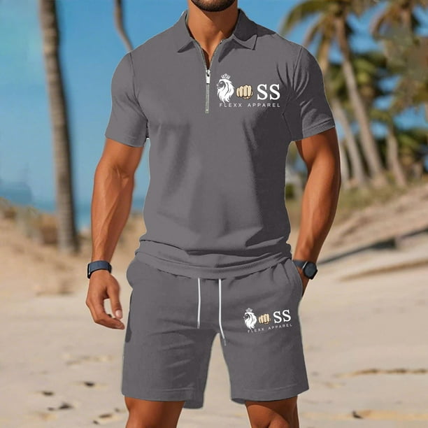 WILLBEST Conjunto Deportivo de Verano con Estampado de Letras Europeas para Hombre, Informal, Holgado y Cómodo, de Manga Corta y con Bolsillo.