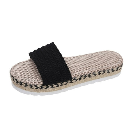 

LUOGENLI Women s Slippers Size 7 Fuzzy Women s Summer Fashion Open Toe Knitted Roman Sandals Slippers Casual Comfortable out Beach Slippers Womens Slippers Black 37