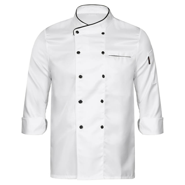 Aislor Men Women Chef Coats Chef Jacket Short Sleeve Double-Breasted Cooking Working Unifroms White Long Sleeve XXL