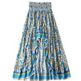 thumbnail image 2 of SWSMCLT Women's High Waisted Long Skirt Pleated Holiday Gypsy Boho Skirts Elastic Waist High Low Summer Beach Hawaiian Flowy Blue Medium, 2 of 5