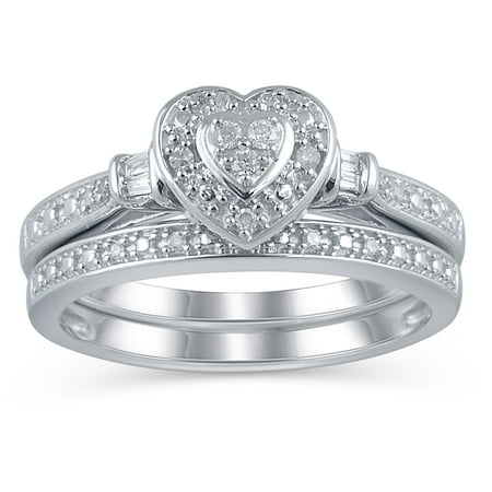 1/10 Carat T.W. JK-I2I3 diamond Heart Bridal Set in sterling silver, Size 9