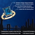 thumbnail image 2 of Gem Stone King 18K Yellow Gold Plated Silver 12X10MM London Blue Topaz and 2MM White Lab Grown Diamond 3 Stone Engagement Ring for Women | 7.58 Cttw | Gemstone November Birthstone | Size 6, 2 of 6