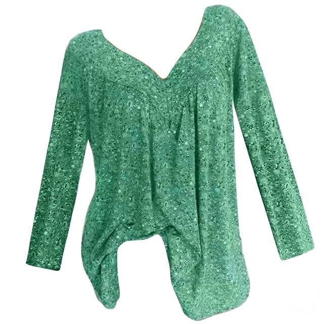 CEHVOM Blouse à Manches Longues Col en V Imprimée pour Femmes Grande Taille, Liquidation