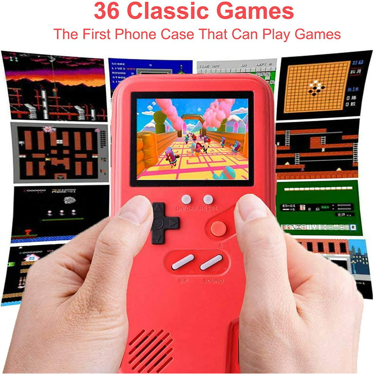 Gameboy Case for iPhone X/XS, Retro Protective Cover Self-Powered Case with  36 Small Game, Color Display Gameboy Phone Case, Handheld Video Game
