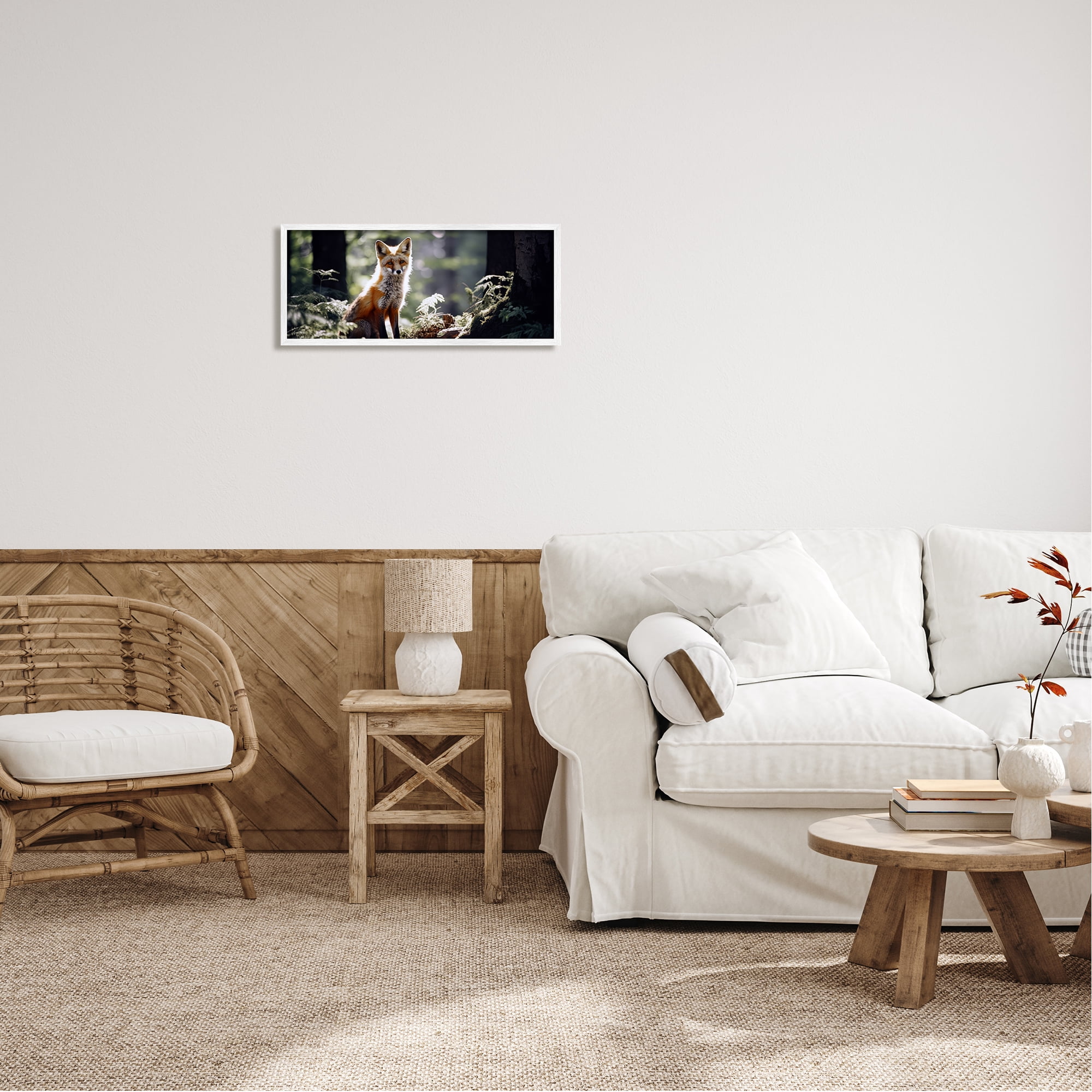 Stupell Industries Fox Under Sun Rays Animals & Insects Photography White Framed Art Print Wall Art, 24 x 10