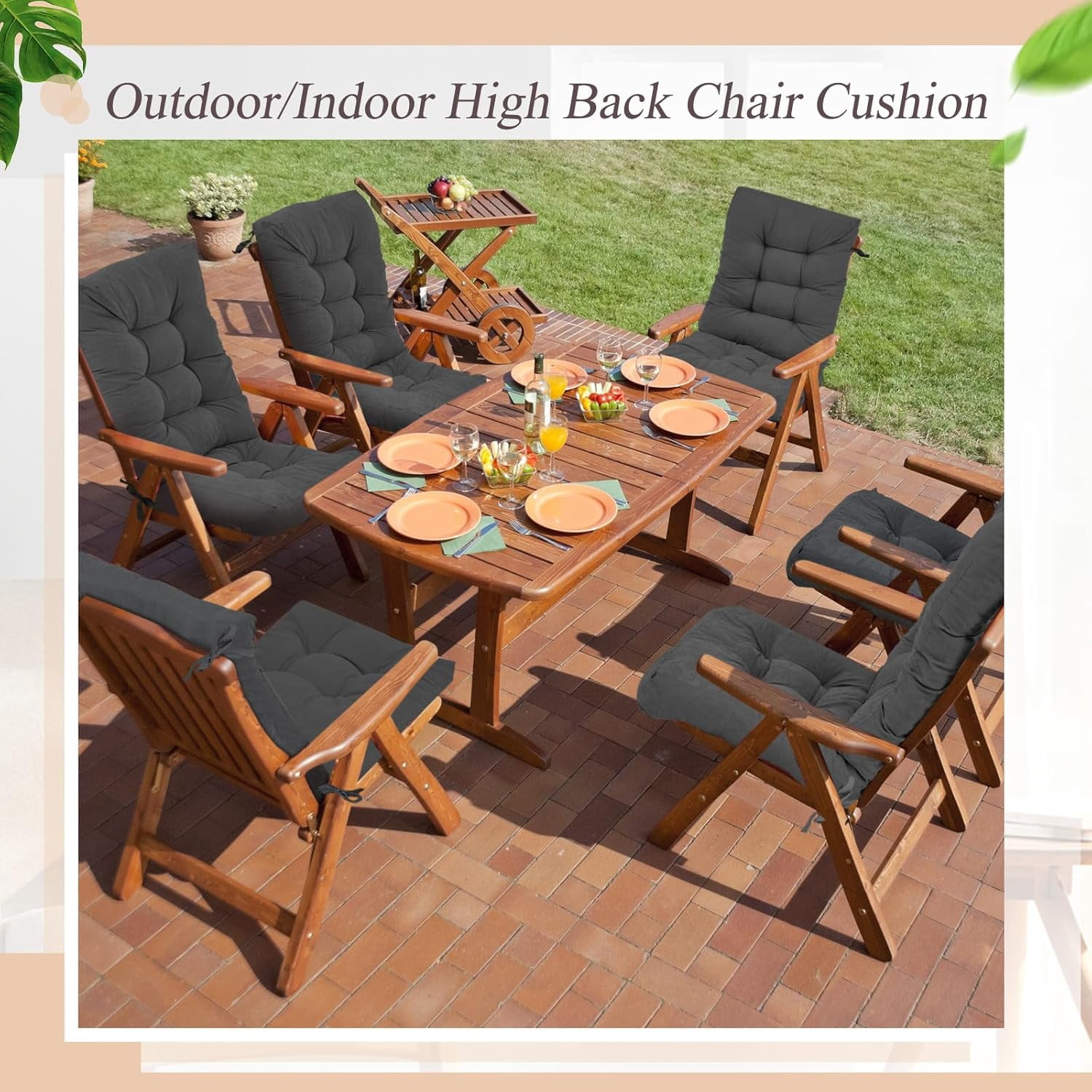 4 Sets Outdoor Patio Chair Cushions Seat High Back Tufted Pillow Replacement Rocking Chair Cushions Pads for Patio Summer Seasonal Indoor Home Office (Dark Gray)